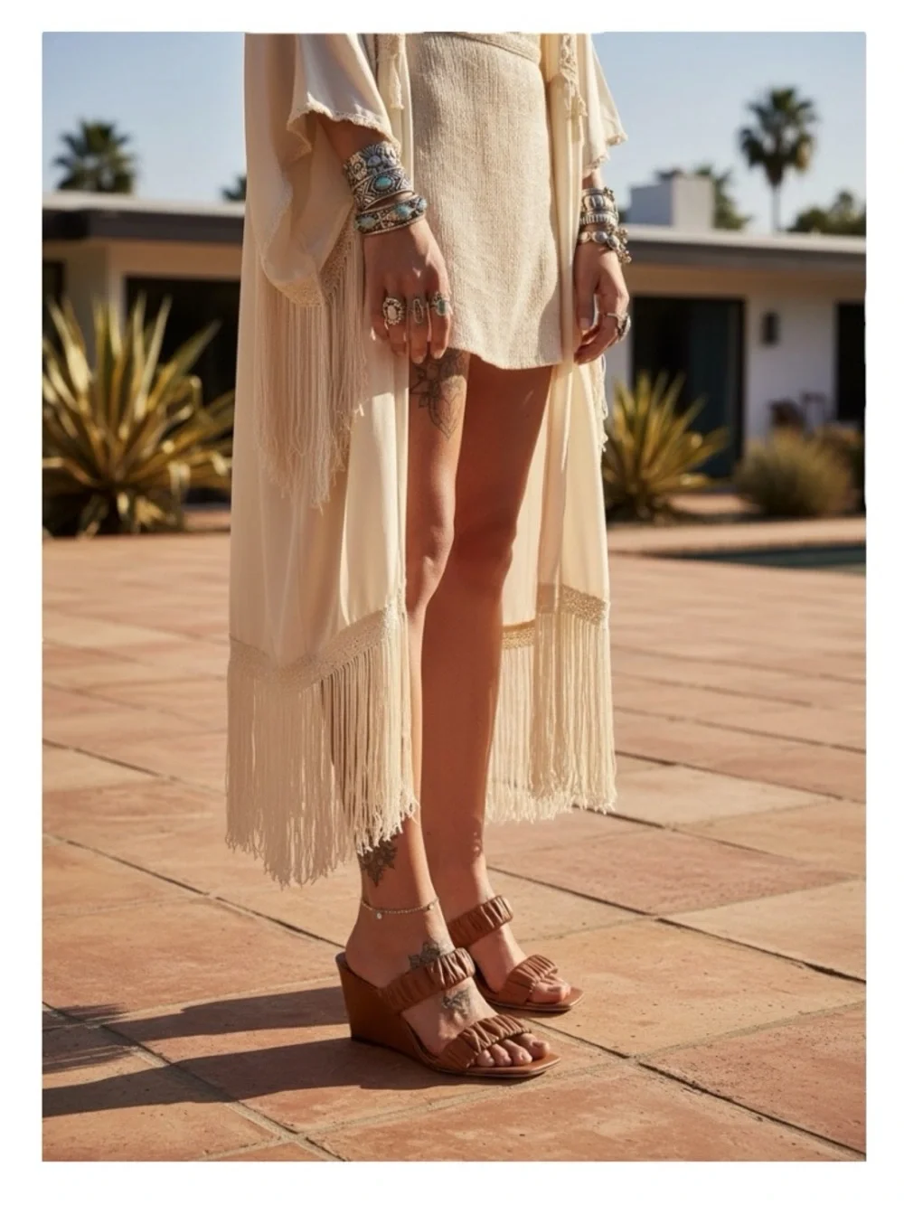 Staud 𒀭 Frankie Ruched 2 Strap Wedge Heel Sandals 𒀭Brown Leather 𒀭36 5.5M 6M